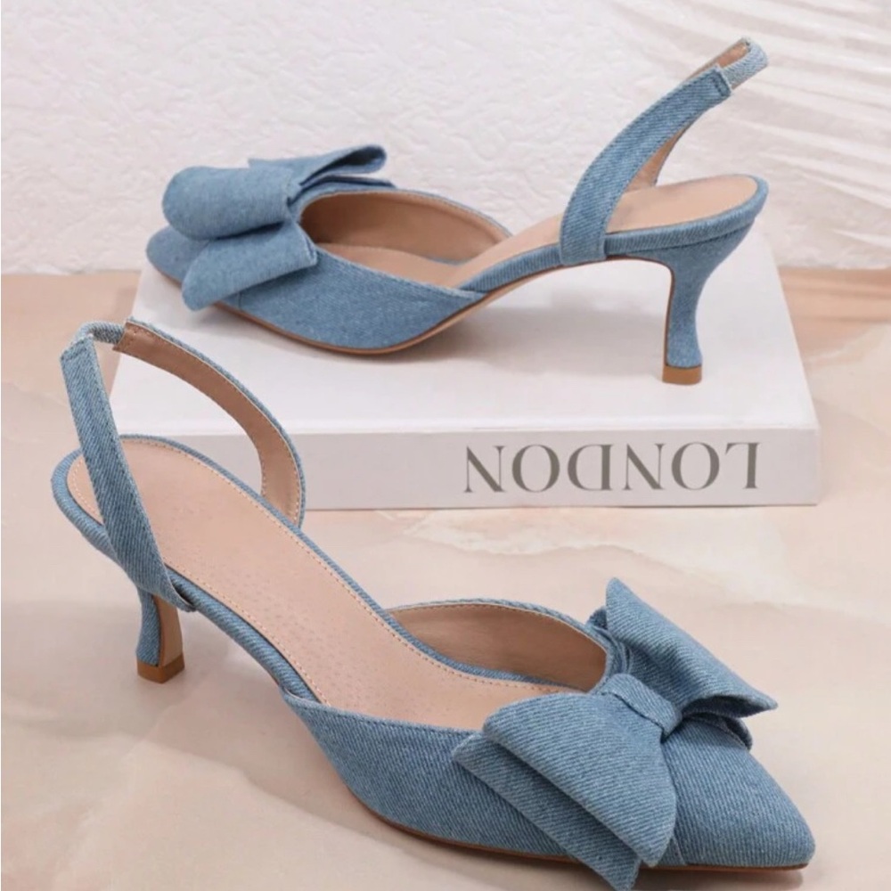 Women denim kitten heels